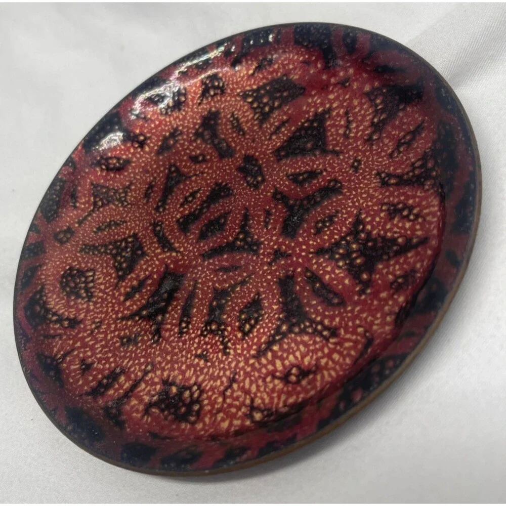 MCM Vintage Enamel Copper Boho Design Red Trinket Dish Ashtray 5